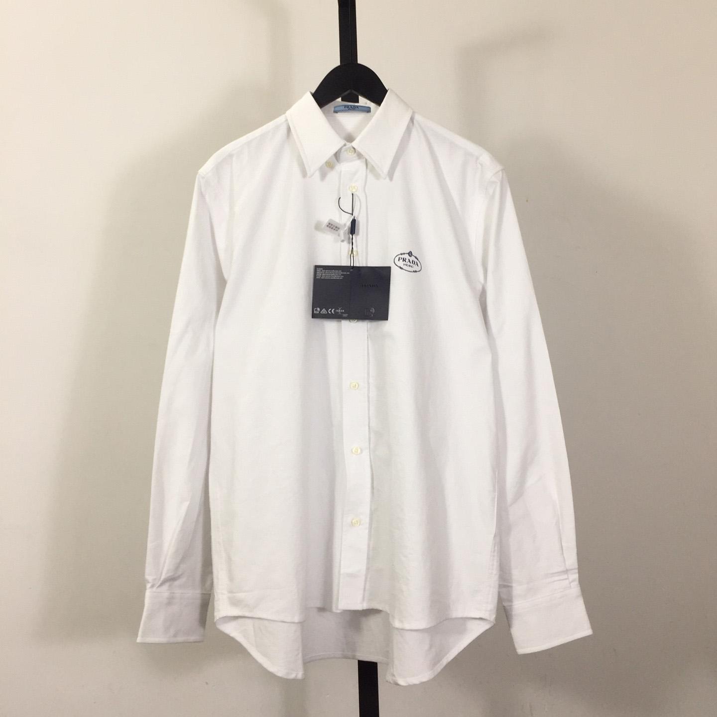 Prada White Logo-Embroidered Cotton Shirt - everydesigner