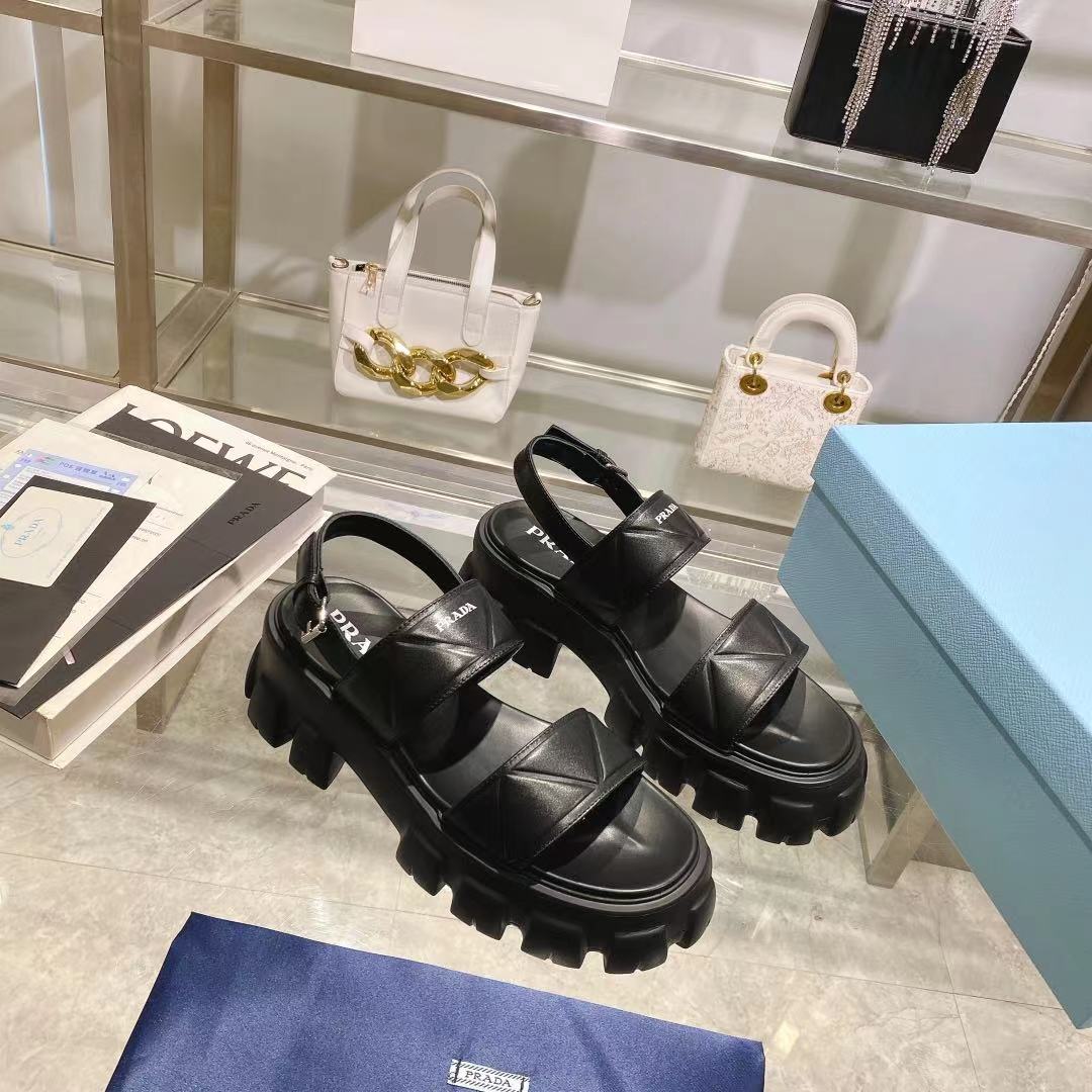 Prada Monolith Leather Platform Sandals - everydesigner