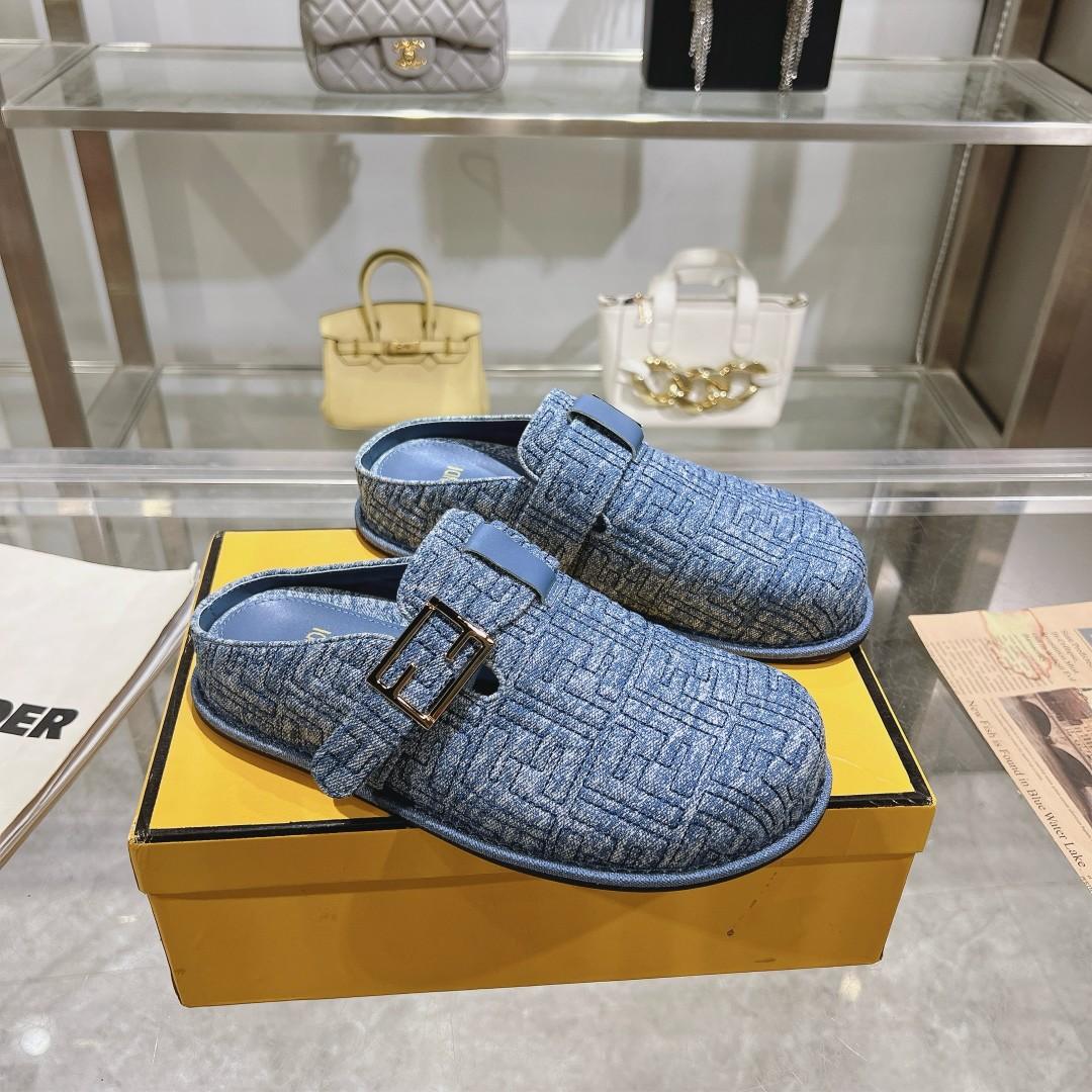 Fendi Feel Blue Denim Mules - everydesigner