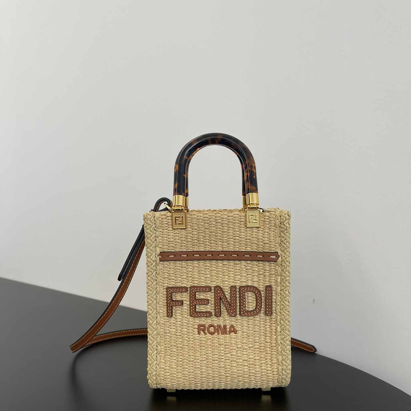 Fendi Mini Sunshine Shopper Beige Cotton Fiber Mini-bag - everydesigner