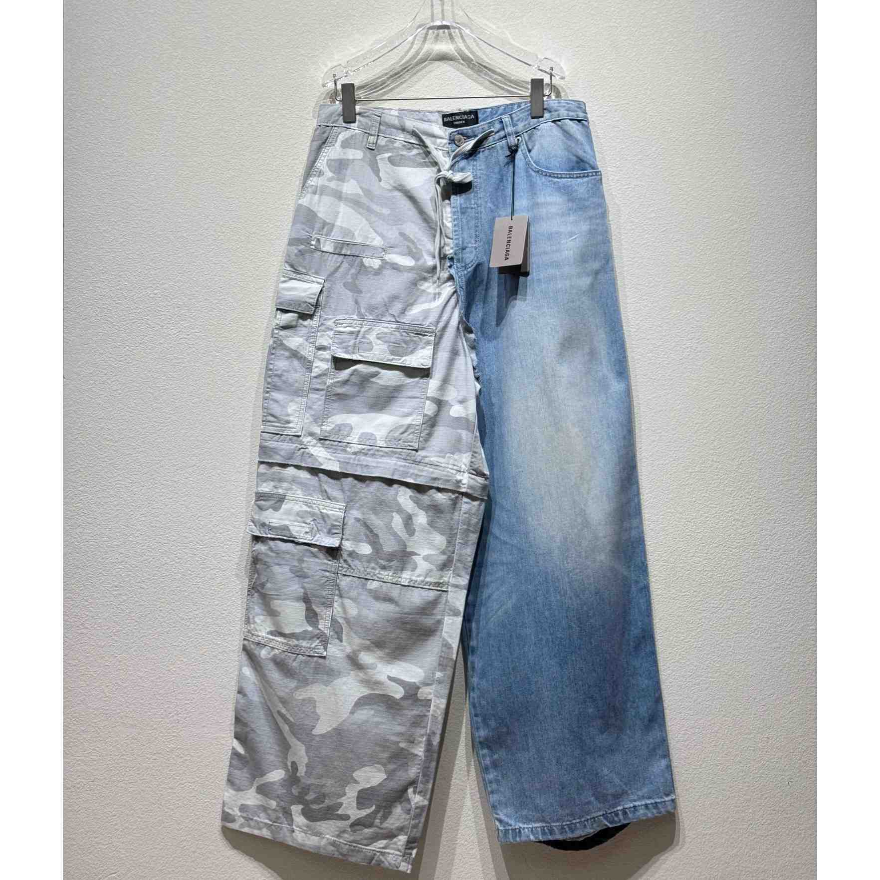 Balenciaga Grayscale Camo Hybrid Baggy Pants In Light Blue - everydesigner