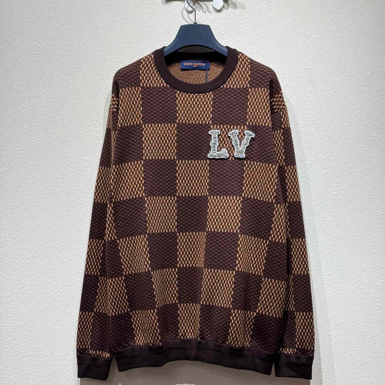 Louis Vuitton  Damier Crewneck With Crystal LV Patch - everydesigner