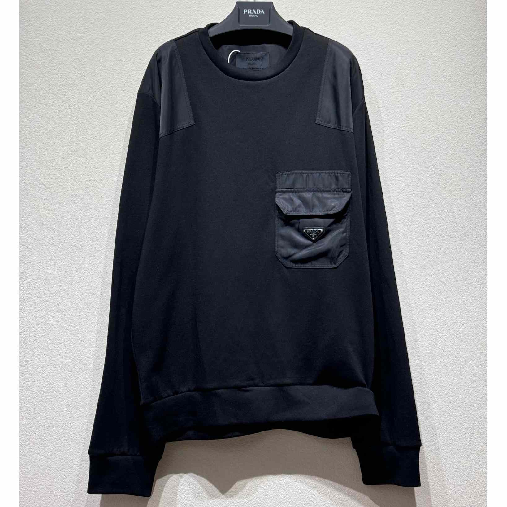 Prada Cotton Sweatshirt With Re-Nylon Details - everydesigner